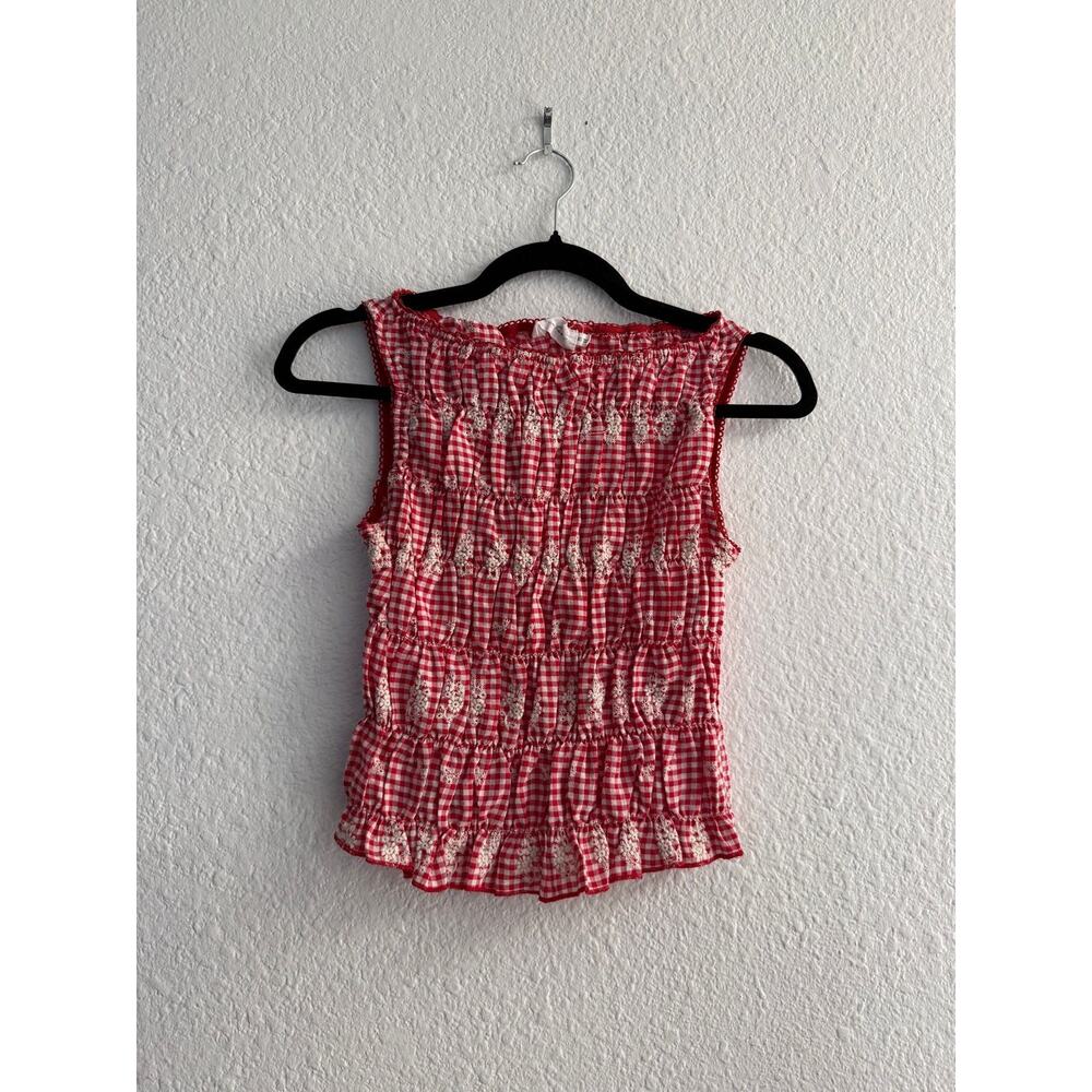 All In Favor Red Gingham Smocked Tank Top Size XS - Picture 2 of 3